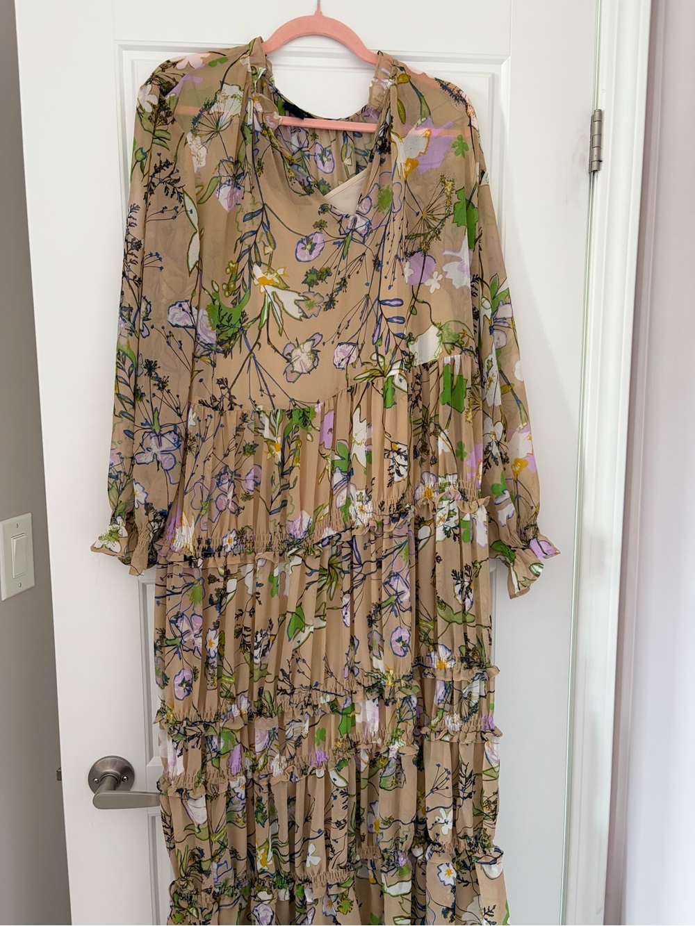 Halogen Beige Floral Tiered Maxi Dress